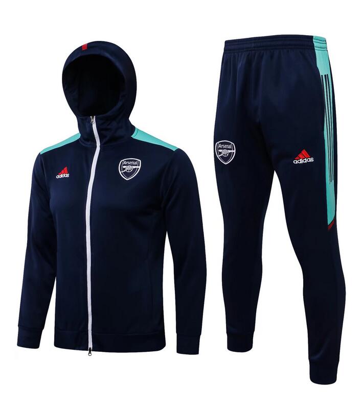 2021/22 Arsenal Navy Green Training Kits Hoodie Jacket with Pants